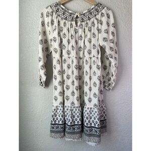 Old Navy Womens Dress‎ White Black Floral Peasant Long Sleeve Tiered